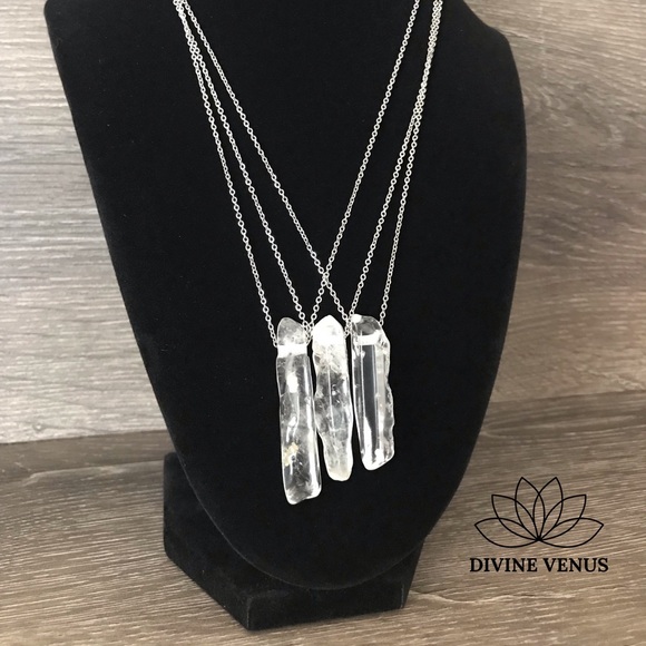 Clear Quartz Stainless Steel Necklace - Large - Picture 2 of 8